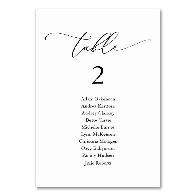 Wedding Dinner, Modern Guest Seating Chart Table N Table Number (Front)