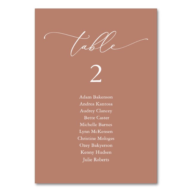 Wedding Dinner, Modern Guest Seating Chart Table Table Number (Front)