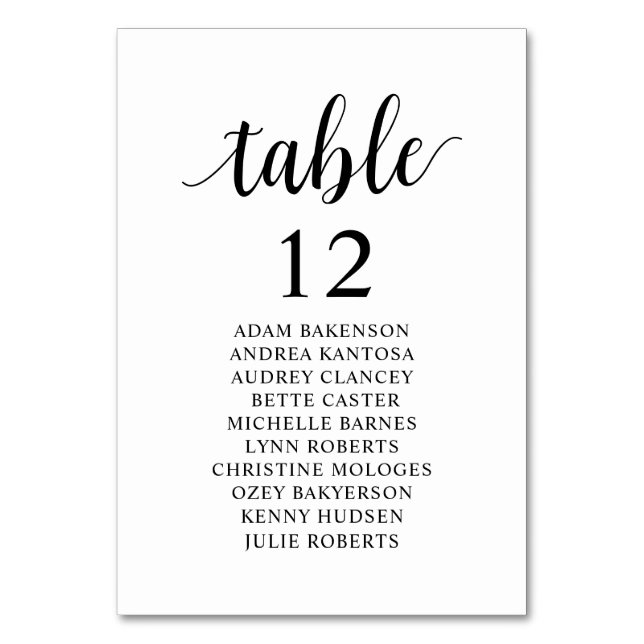 Wedding Dinner, Modern Guests Seating Chart Table Number (Front)