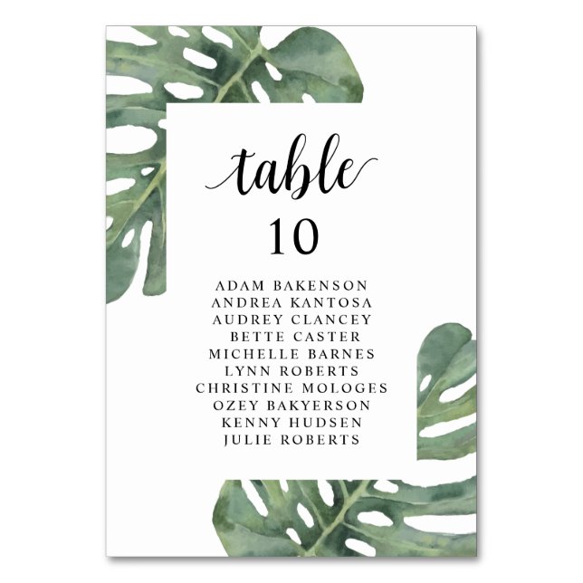 Wedding Dinner,  Monstera Guests Seating Chart Tab Table Number (Front)
