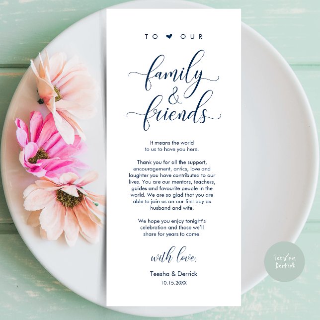 Wedding Dinner Place Setting Thank You Card (Welcome and Thanks, Wedding Dinner Place Setting Thank You Card in Classy navy Blue)