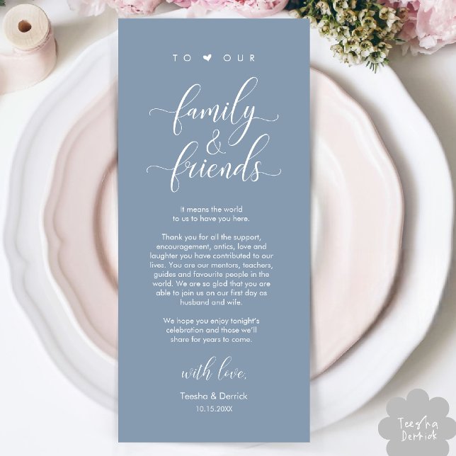 Wedding Dinner Place Setting Thank You Card (Welcome and Thanks, Wedding Dinner Place Setting Thank You Card in Classy Dusty Blue)