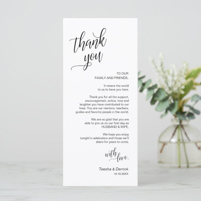 Wedding Dinner, Place Setting Thank You Cards (Standing Front)