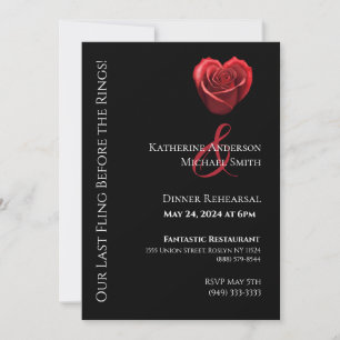 Wedding Dinner Rehearsal-Heart Shaped Red Rose- Invitation