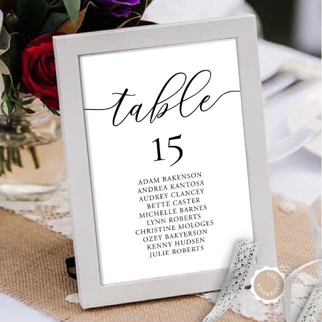 Wedding Dinner, Romance Guest Seating Chart, Table Number (Wedding Dinner, Romance Guest Seating Chart, Table Number, in Black and White themed.)