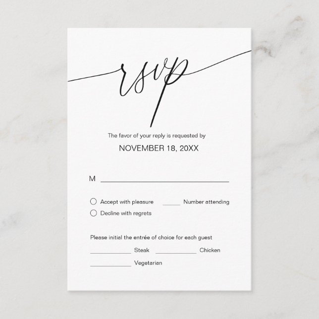 Wedding Dinner RSVP, meal options  Enclosure Card (Front)