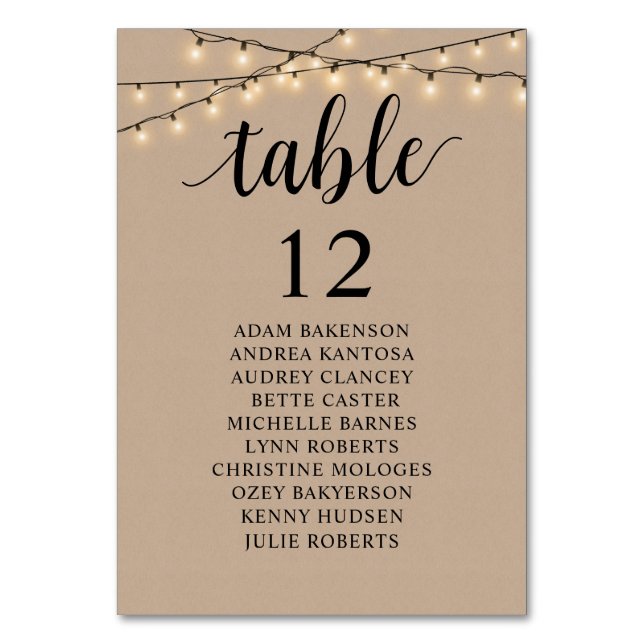 Wedding Dinner, Rustic Guests Seating Chart  Table Number (Front)