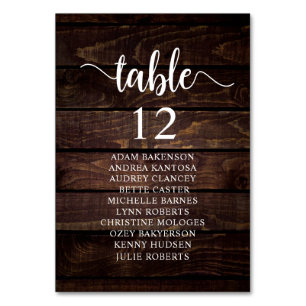 Wedding Dinner, Rustic Guests Seating Chart Table Number