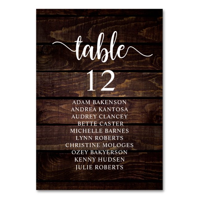Wedding Dinner, Rustic Guests Seating Chart Table Number (Front)
