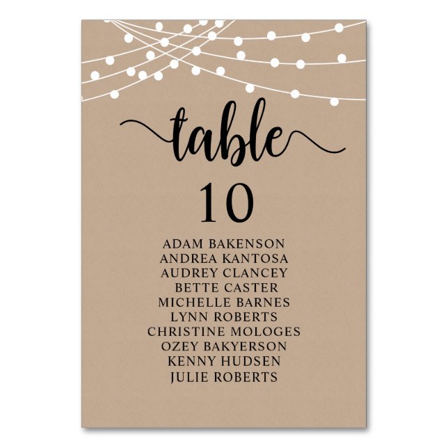 Wedding Dinner, Rustic Guests Seating Chart Table  Number (Front)
