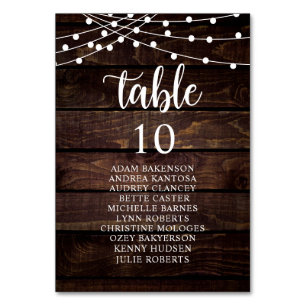 Wedding Dinner, Rustic Guests Seating Chart Table Number