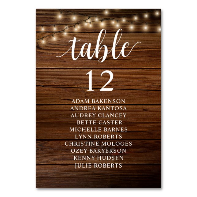 Wedding Dinner, Rustic Guests Seating Chart Table Number (Front)
