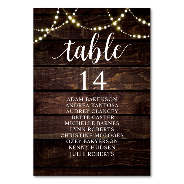 Wedding Dinner, Rustic Guests Seating Chart  Table Number (Front)