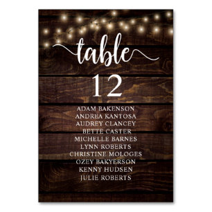 Wedding Dinner, Rustic Guests Seating Chart Table Number