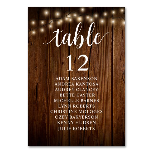 Wedding Dinner, Rustic Guests Seating Chart Table Number (Front)