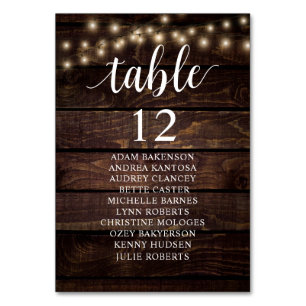 Wedding Dinner, Rustic Guests Seating Chart  Table Number
