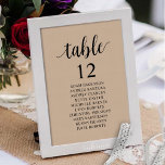 Wedding Dinner, Rustic Guests Seating Chart Table Number<br><div class="desc">Wedding Dinner Guest Seating Table Chart Card,  Modern Rustic Script,  Brown Kraft Background.
Customise the text and / or remove and fill in with your wedding party themed.</div>