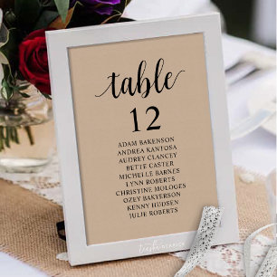 Wedding Dinner, Rustic Guests Seating Chart Table Number