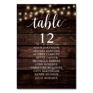 Wedding Dinner, Rustic Guests Seating Chart Table Table Number
