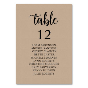 Wedding Dinner, Rustic Guests Seating Chart Table Table Number