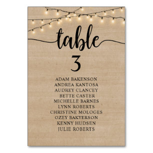 Wedding Dinner, Rustic Kraft, Guests Seating Chart Table Number