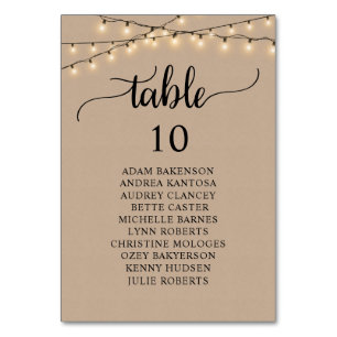 Wedding Dinner, Rustic Kraft Guests Seating Chart  Table Number