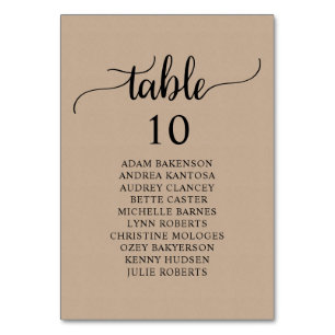 Wedding Dinner, Rustic Kraft Guests Seating Chart Table Number