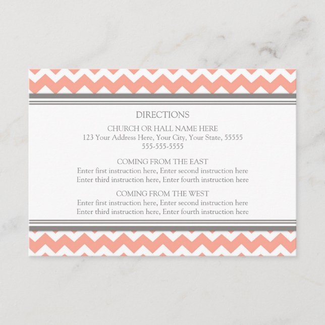 Wedding Direction Cards Coral Grey Chevron (Front)
