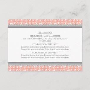 Wedding Direction Cards Coral Grey Damask