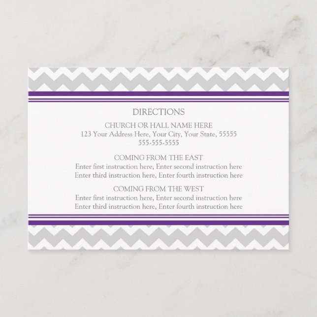 Wedding Direction Cards Purple Grey Chevron (Front)