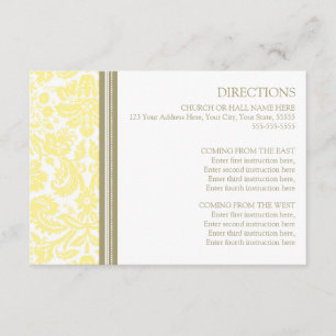 Wedding Direction Cards Tan Yellow Damask