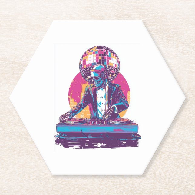 Wedding DJ Skull � Funny Formal Party Skeleton Paper Coaster (Front)