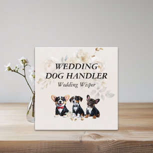 Wedding Dog Handler Beige Flowers Square Business Card