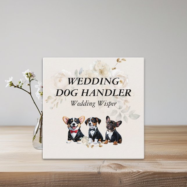 Wedding Dog Handler Beige Flowers Square Business Card (Wedding Dog Handler Beige Flowers Square Business Card)