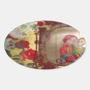 Wedding Doll Portrait Graphic Art Print Oval Sticker