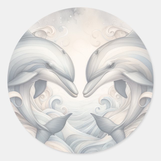 Wedding Dolphin Theme Classic Round Sticker (Front)