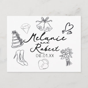 Wedding Doodle Save the Dates Wedding Anniversary  Holiday Postcard