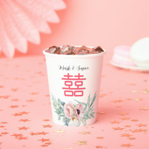 Wedding Double happiness Eucalyptus Peonies Paper Cups