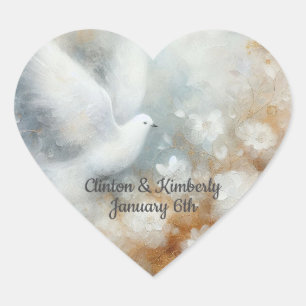 Wedding Dove Floral Customisable Heart Sticker