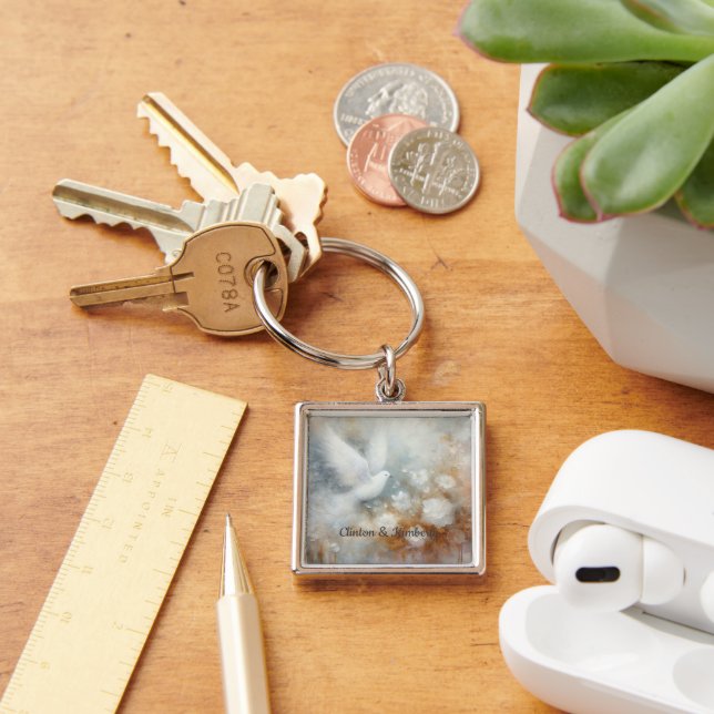Wedding Dove Floral Key Chain - Customisable (Desk)