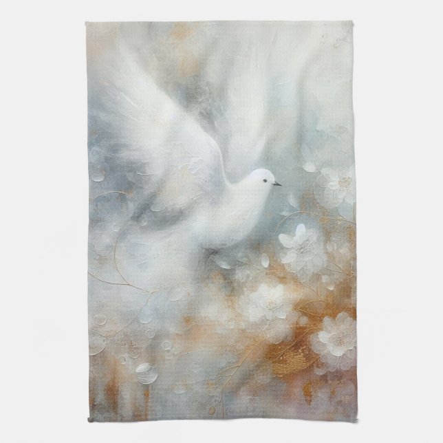 Wedding Dove Floral Kitchen Towel (Vertical)
