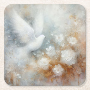Wedding Dove Floral Paper Coaster
