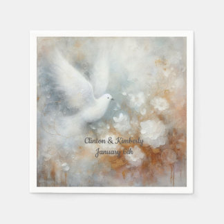 Wedding Dove Floral Paper Napkins - Customisable