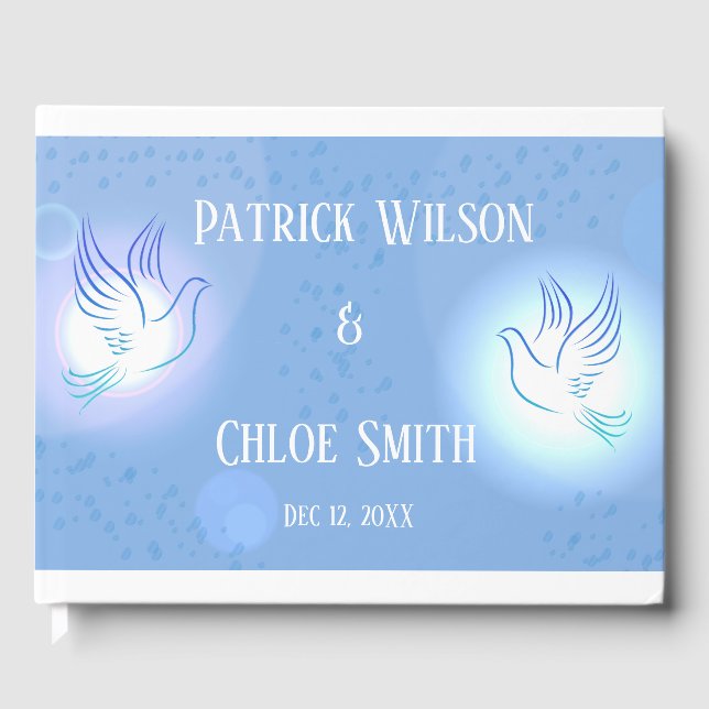 Wedding Dove Lighting Blue Background  Guest Book (Front)