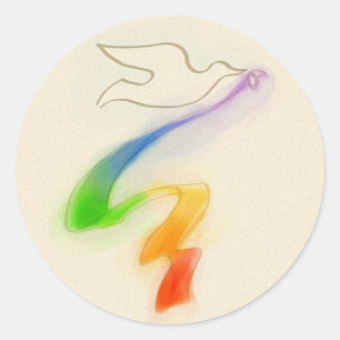 Wedding Dove with Rainbow Ribbon Classic Round Sticker
