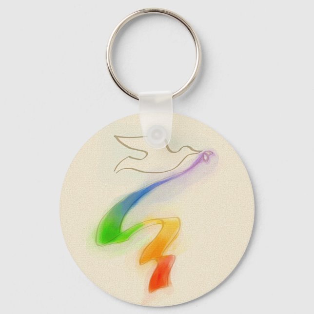 Wedding Dove with Rainbow Ribbon Key Ring (Front)