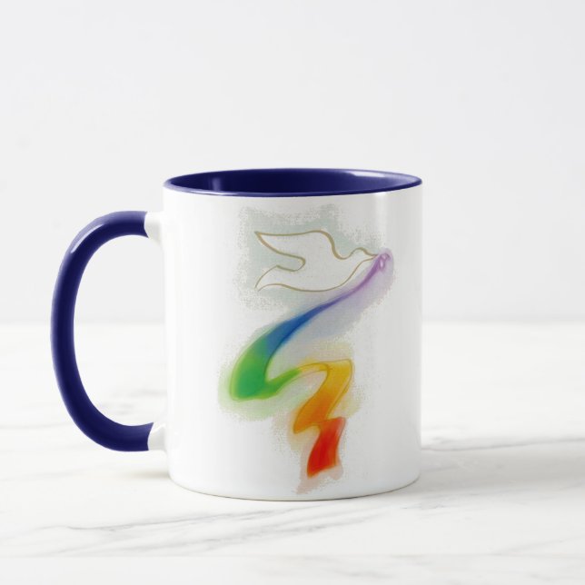 Wedding Dove with Rainbow Ribbon Mug (Left)
