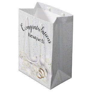 Wedding Doves and Rings On White Wood Medium Gift Bag