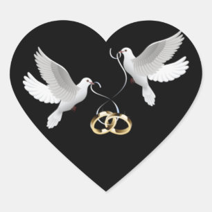 Wedding Doves Black Heart Stickers