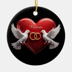 Wedding Doves Heart Romantic Anniversary Gift Ceramic Ornament